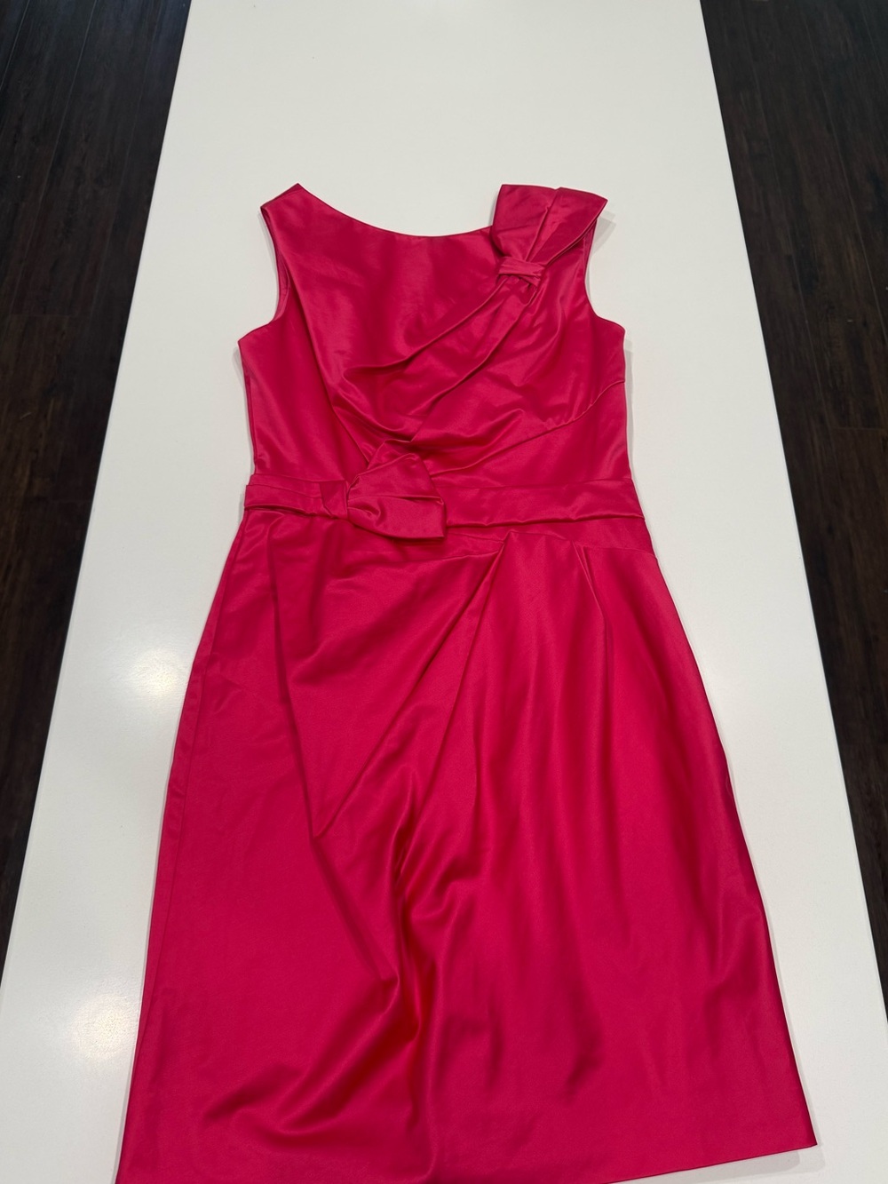 NWT Karen Millen Pink/ Fuchsia Satin Ribbon Cocktail Bow Sheath Knee Dress